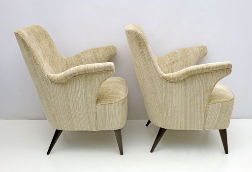 Pair of Nino Zoncada Mid-century Modern Chenille Velvet by Cassina Armchairs 50s