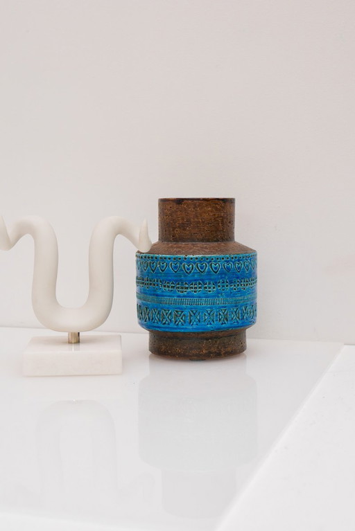 Vintage Rimini Blue Ceramic Vase by Aldo Londi for Bitossi, Italy, 1960s – vazen, Mid Century Modern (photo 2 of 12)