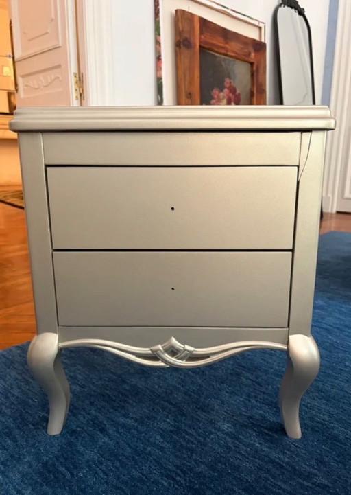 Ensemble de 2 tables de chevet argentées et blanches – bijzettafels, Wood