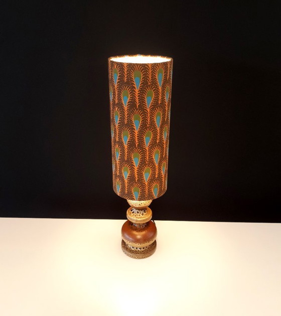 Image 1 of Unique Ceramic Vintage Herda Lampstand With Handmade Lampshade With Botanical Print