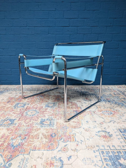 Vintage blauwe Wassily fauteuil, Marcel Breuer, jaren 80
