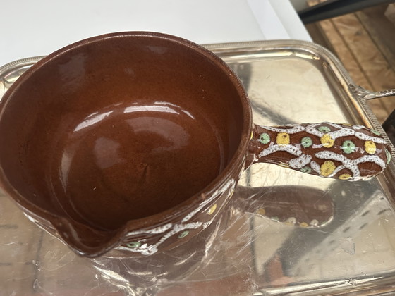 Image 1 of Caquelon antico di Digoin in gres dipinto a mano e smaltato