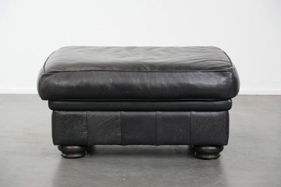 Image 1 of Large and timeless black stool made of cowhide in English style