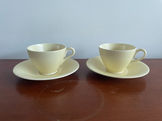 Image 1 of Plateelbakkerij Zuid Holland - Teiera Art Déco gialla + tazze e piattini