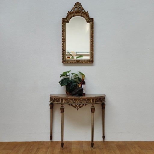 Console murale avec plateau en marbre et miroir
