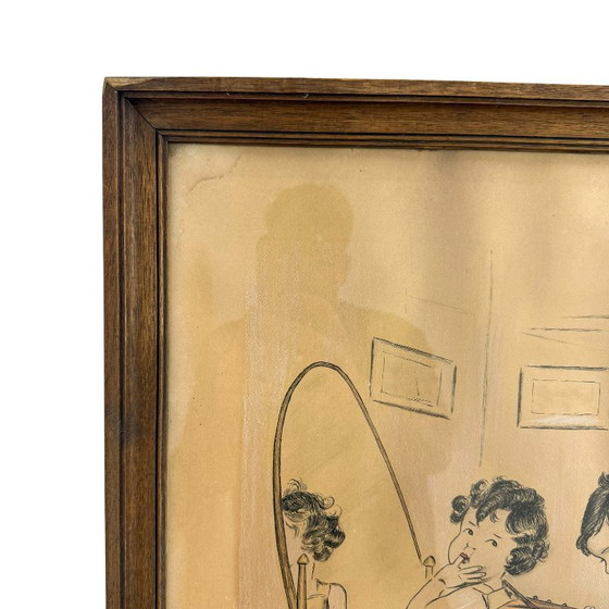 Antique French drawing, Men are good for something after all!, Paintings & Drawings, Paper, Wood, Brown (photo 2 of 9)