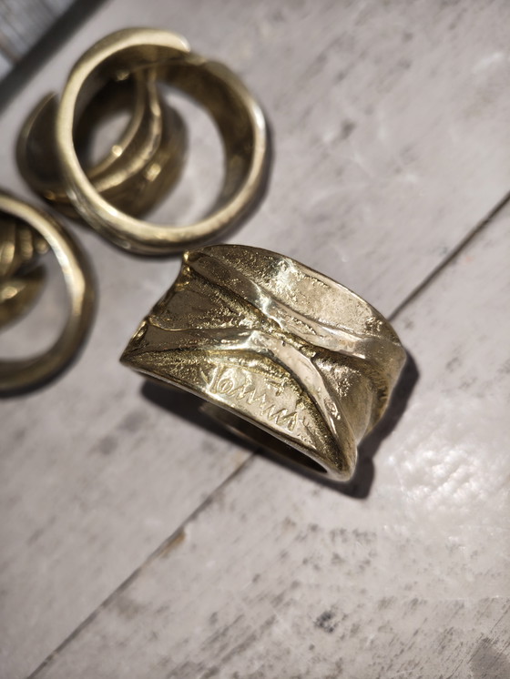Image 1 of Set of 5 vintage Italian brass napkin rings