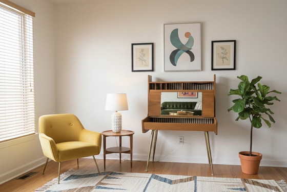 Image 1 of Toeletta/scrivania di metà secolo con specchio – Jese Möbel – Germania – anni '50/'60