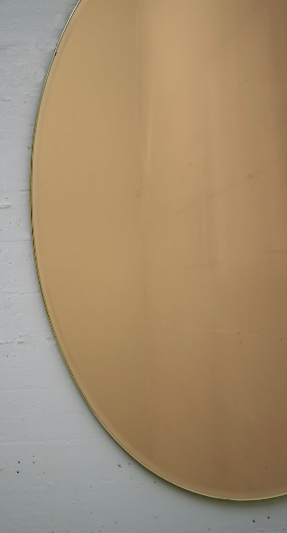 Image 1 of Coppia di specchi ovali italiani della metà del secolo scorso Specchio in ottone e bronzo, 1970