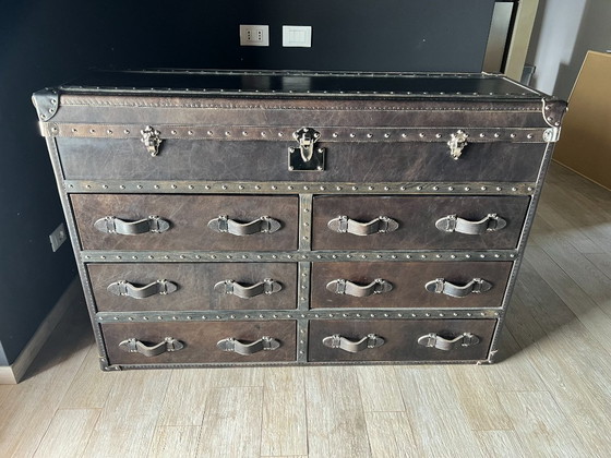 RH Leather Mayfair Steamer Trunk Cassettiera Doppia - Saddle Black I, Restoration Hardware, Cassettiere, Pelle (foto 8 di 8)