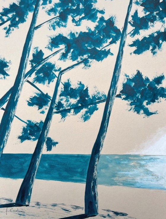 Image 1 of Inchiostro blu cinese su carta naturale. Dimensioni 30x40 cm.