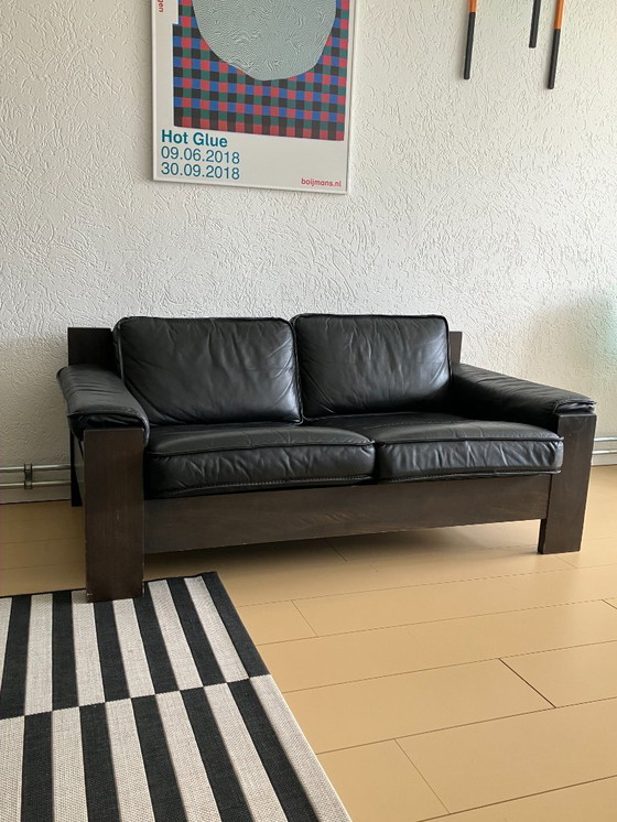 Image 1 of Leolux - Sofá de dos plazas de cuero negro modelo 757, Harry de Groot
