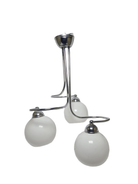 Art Deco Style Chandelier, Poland, 1970s – Glass, Chrome (photo 4 of 7)