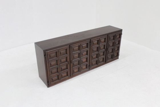 Vintage Spanish Brutalist Sideboard Credenza – Wood (photo 8 of 9)