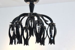 Italian Black Glass Chandelier by Barovier & Toso