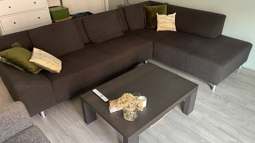 Corner sofa brown stitched
