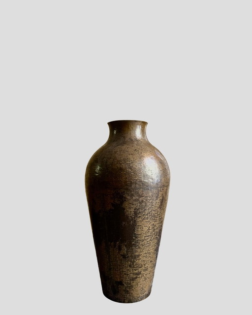Large copper floor vase by Harald Buchrucker 30's Handarbeit Hammerschlag