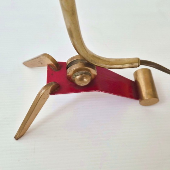 Image 1 of Vintage 1950s Adjustable Table Lamp, Brass and Steel, Red Lacquered, 1950s