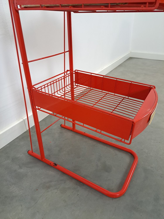 Image 1 of Red Metal Shop Display Case Shop Rack With Baskets Vintage