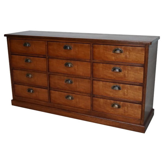 Image 1 of Vintage Nederlandse kersenhouten apothekerskast / archiefkast, jaren 1930