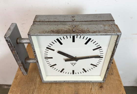 Image 1 of Industrial Square Double Sided Factory Wall Clock from Pragotron, 1970s