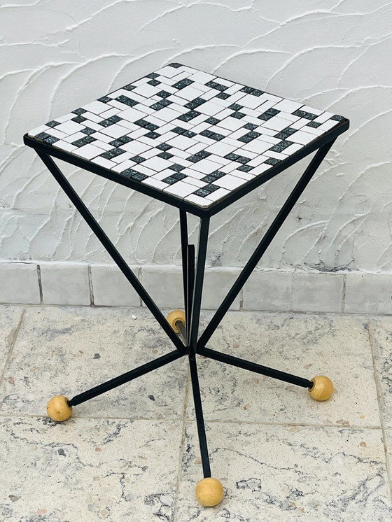 Image 1 of Wrought iron stele and black and white tiled top, 1960s