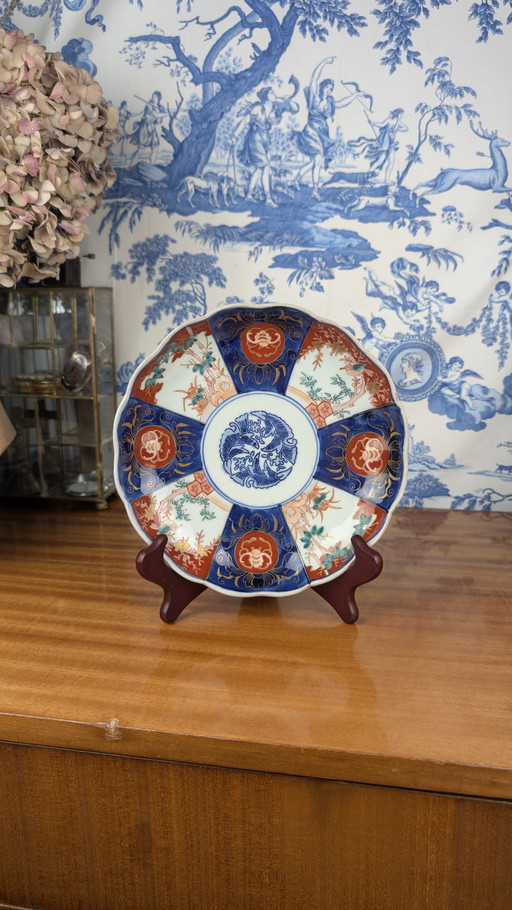 Signed Imari porcelain plate with late 19th century Japanese flora & fauna design