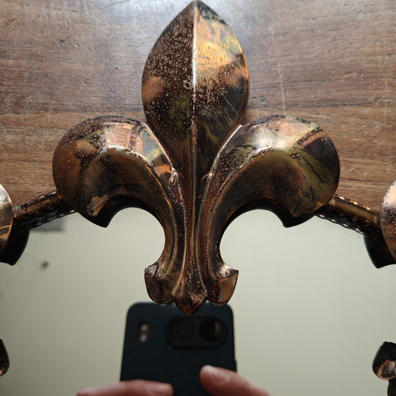 Image 1 of Vintage Fleur-de-Lis Wall Mirror – Copper Bronze Patina – 47 cm