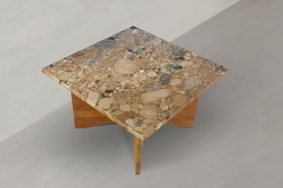 Image 1 of Ceppo Rosso quadrata coffee table made of natural stone and solid oak wood