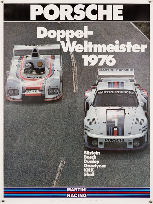 Porsche Martini Racing Doppel-Weltmeister 1976 – Originele vintage Porsche poster van Werbeagentur Strenger – Vintage – Paper