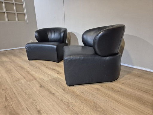 2x Fauteuil Eierkamp - Noir - Cuir Toledo - Design