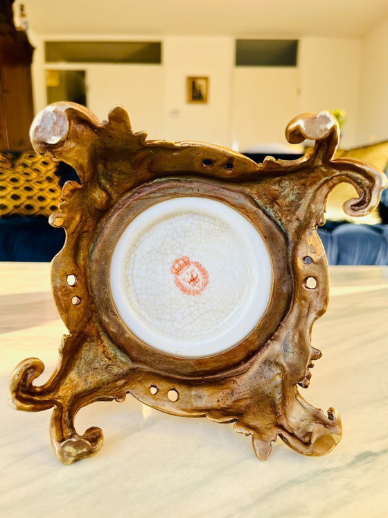 Image 1 of paar bronzen, porseleinen papegaaien kaarsenstandaards, nieuwe figuur kandelaars