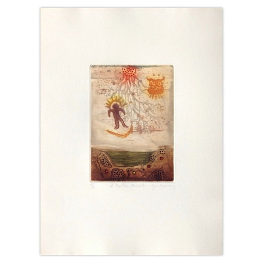 René Carcan, gesigneerde ets, Voyage Au Delà De La Terre I, 1988 – lithos zeefdrukken, Paper (photo 2 of 5)