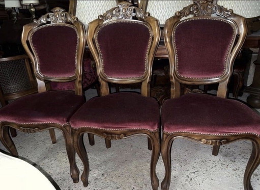 6 Barok eetkamer stoelen – eetkamerstoelen, Velvet, Wood