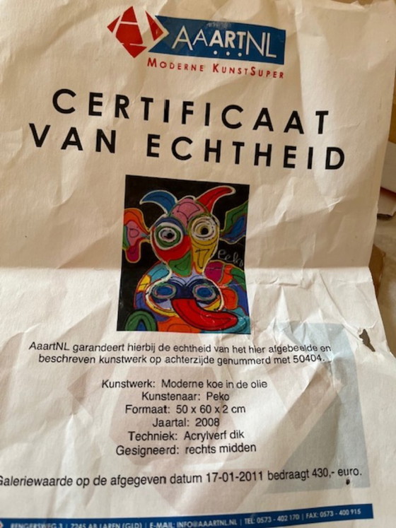 Image 1 of Original Peko Cow painting 50x60 - with certificate