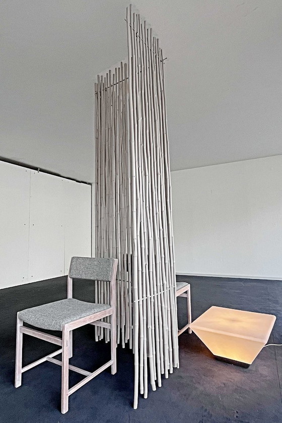 Image 1 of BAMBOO Raumteiler, Paravue aus Rattan grau lackiert 