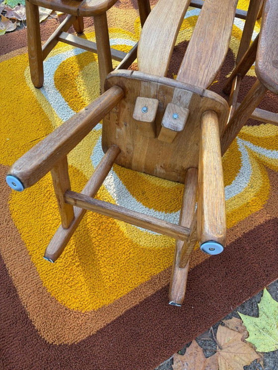Image 1 of 5 brutalistische stoelen, massief eikenhout, De Puydt, vintage jaren 60