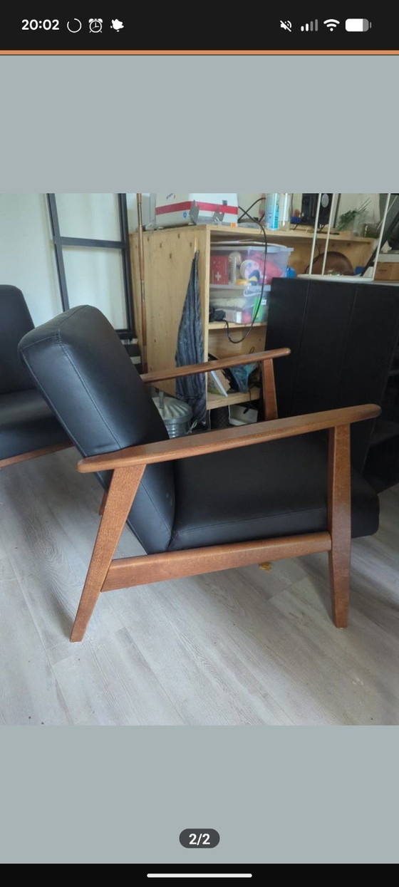 Image 1 of Sedia in legno stile retrò con rivestimento in similpelle Ekenäset Jonsbyn, come nuova