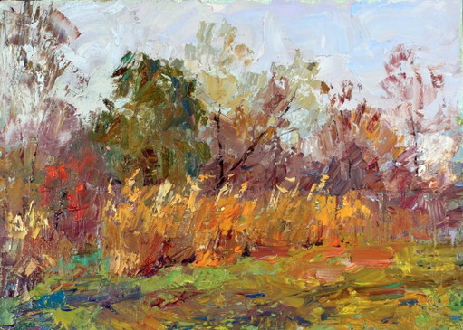 Original Ölgemälde Naturlandschaft Wiese Herbst Segge