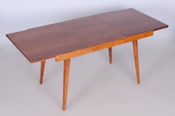 Original 20. Century Folding Table, Beech, Mahogany Veneer, Czech, 1960s – Dining tables, Wood (photo 6 of 15)