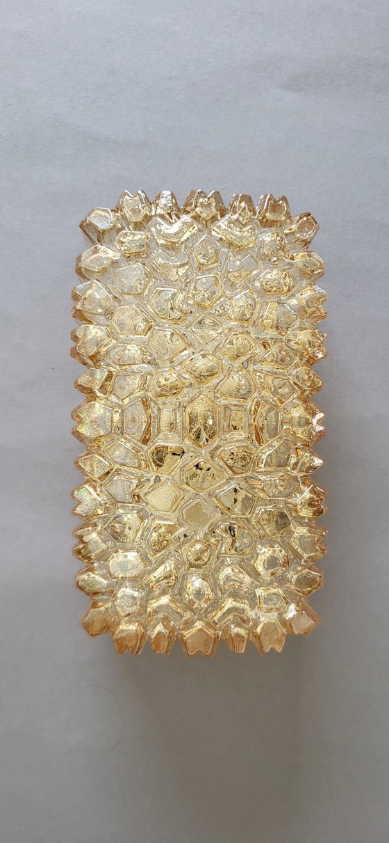 Image 1 of Glashütte Limburg Wandlamp Structuurglas Amber Mid Century Vintage
