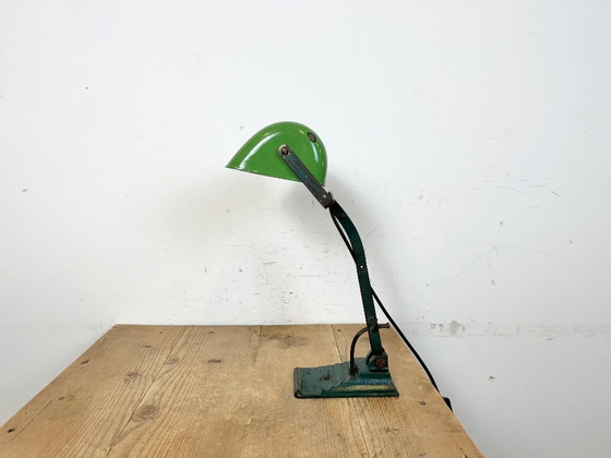 Image 1 of Vintage Green Enamel Bank Lamp, 1950s