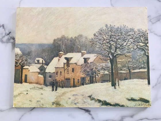 Image 1 of Dipinto su tela vintage Sisley con paesaggio innevato