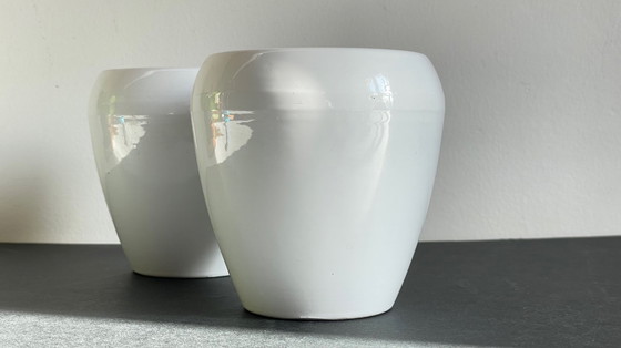 Image 1 of Pair of White Ceramic Candlesticks