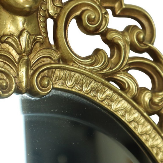 Image 1 of Miroir à crête en laiton français de style Louis XV