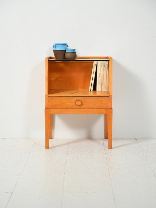 Comodino scandinavo vintage in radica di betulla