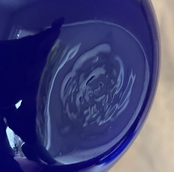 Image 1 of Vintage handgeblazen blauwe glazen appel en peer