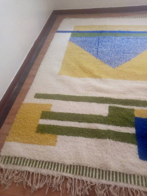 Tappeto berbero tessuto - motivo blu e giallo - tappeto marocchino fatto a mano - 300x210 cm – Tappeti, Wool (photo 3 of 8)