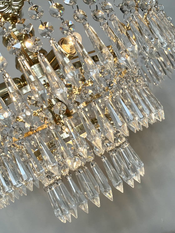 Image 1 of Vintage Italian crystal chandelier pendant lamp with icicle points