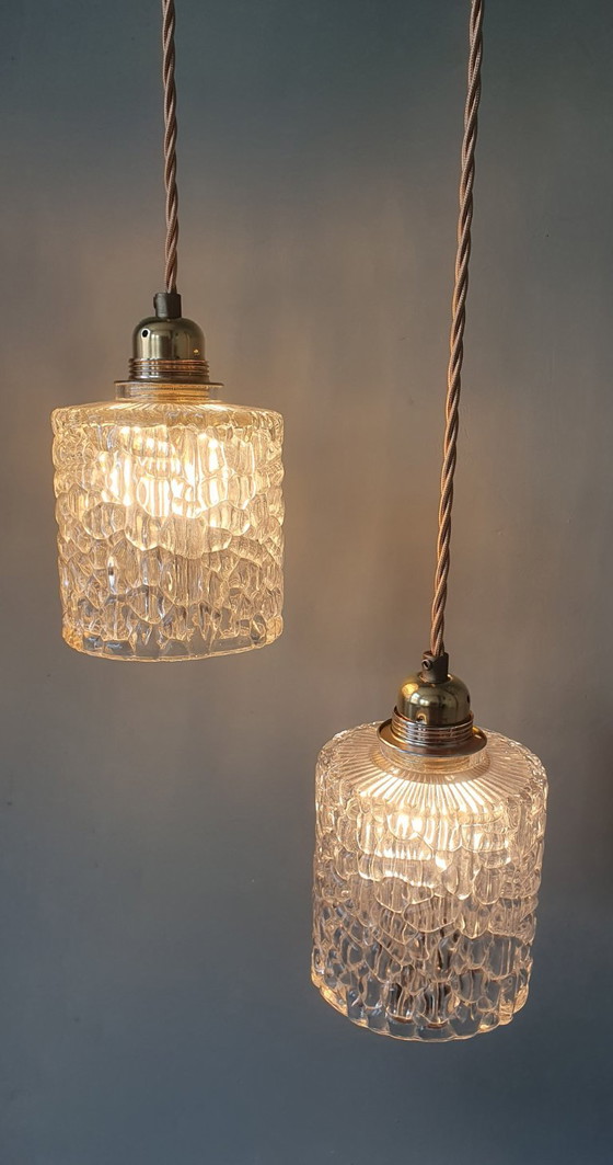Lot de Suspensions Vintage - verre craquelé - design mid-century. – Métal (photo 3 of 21)